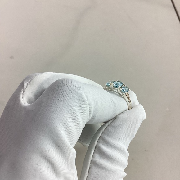 Authentic Sky Blue Topaz Three Stone Band Round Shape 925 Sterling Ring,… - Picture 5 of 9